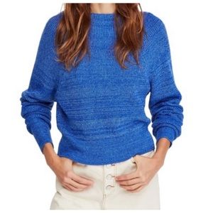 Free People Too Good Coral Blue Pullover Sweater Size M